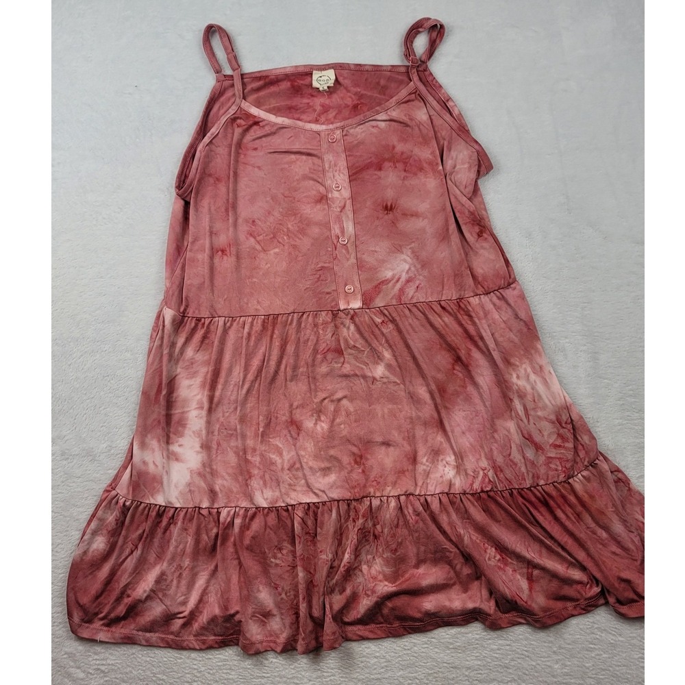 205 Collins Women XL Mauve Tie Dye Tiered Mini Dress Sleeveless Button Front